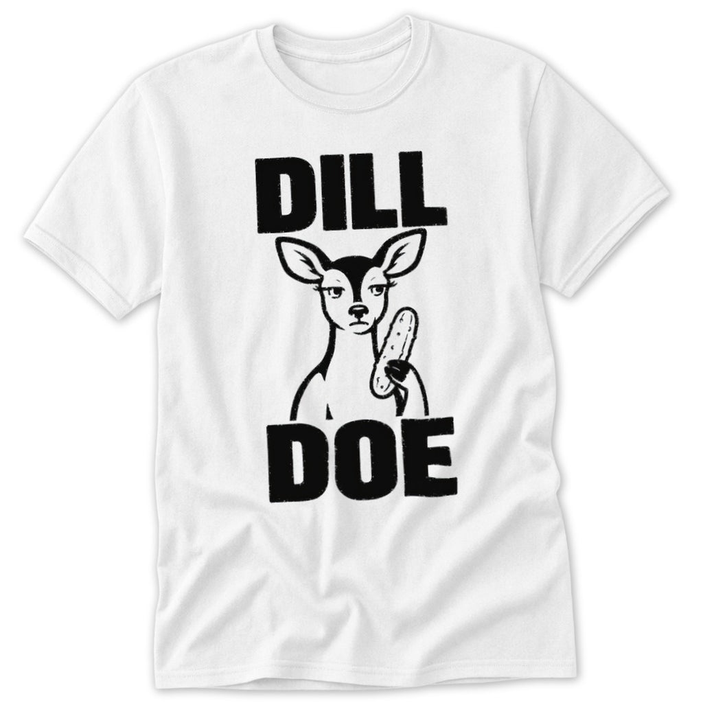 Dill Doe t-shirt design with deer holding pickle