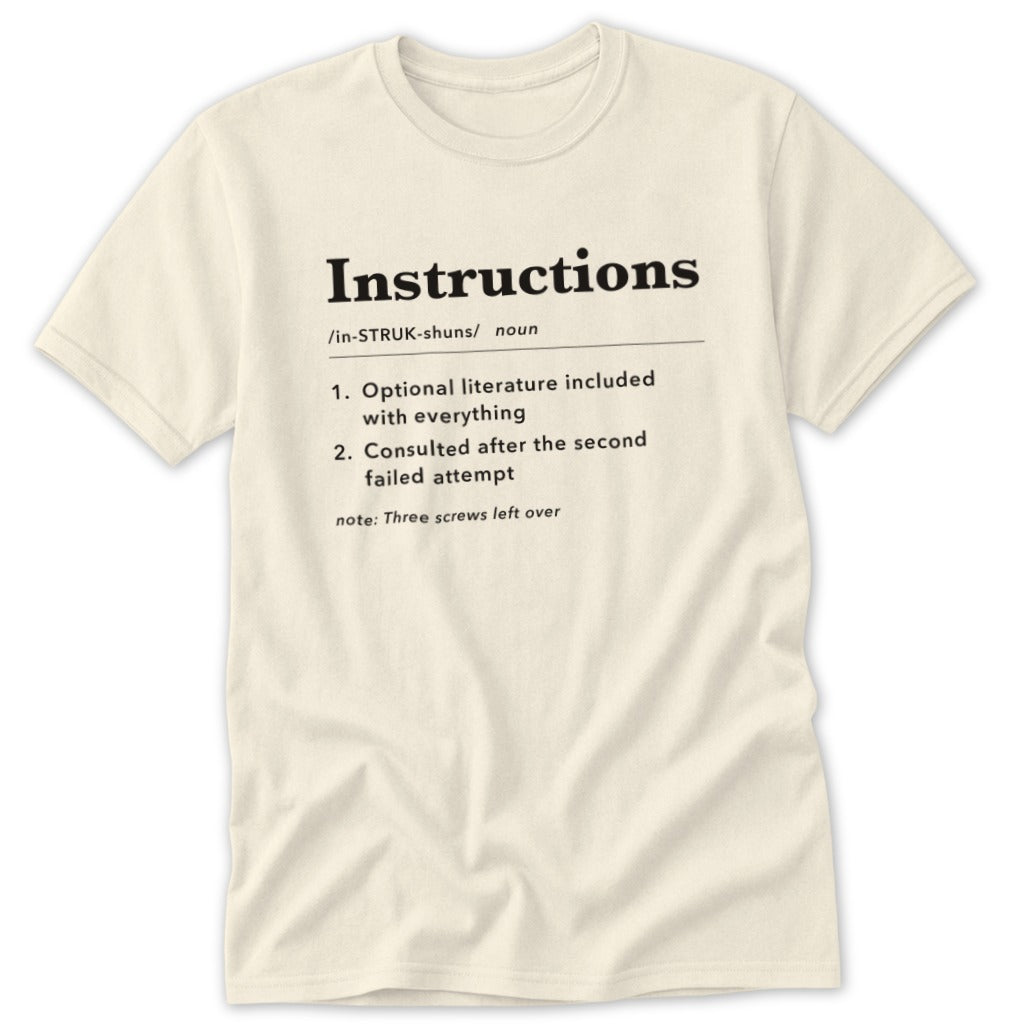 Cream t-shirt with "Instructions" definition text.