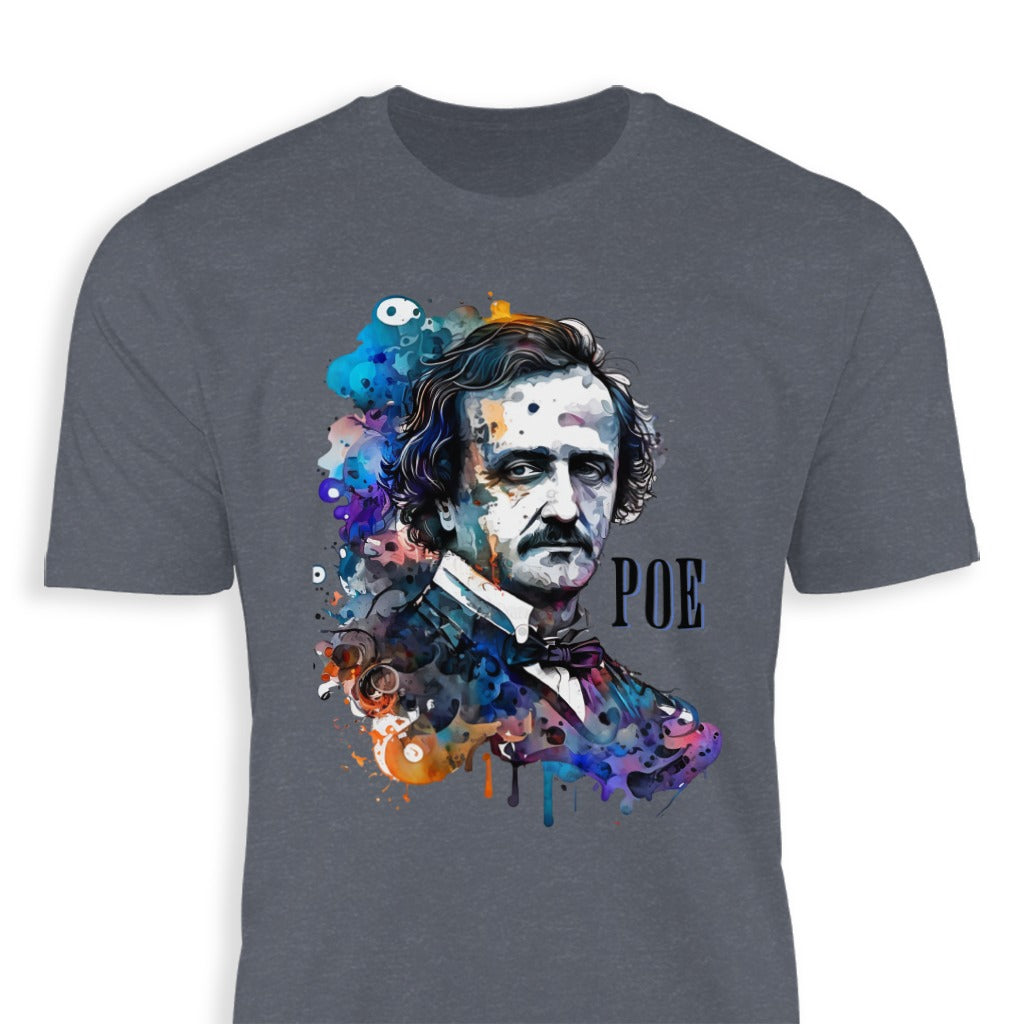 Artistic Portrait of Poe on Dark Gray T-shirt Product