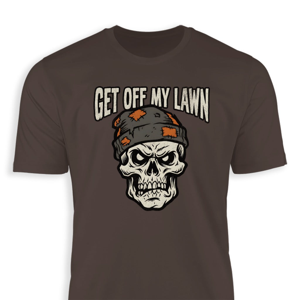 Get Off My Lawn Skull Design Brown T-shirt