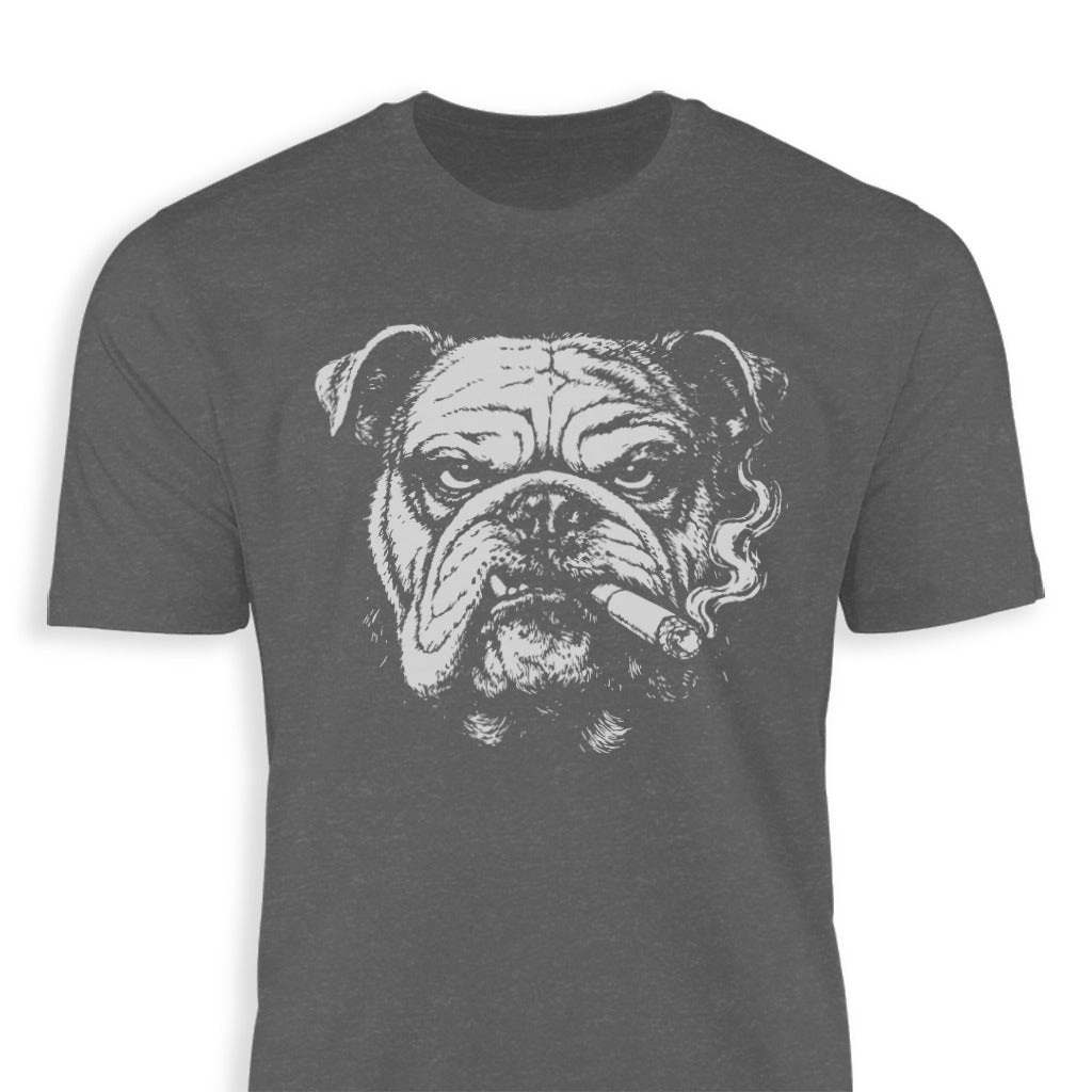 Smoking Bulldog Graphic on Dark Grey T-Shirt Product