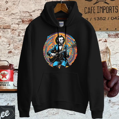 Hoodie / S / Black Abraham Lincoln Playing Guitar Shirt