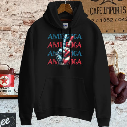 Hoodie / S / Black America Peace Sign Cool Patriotic Shirt