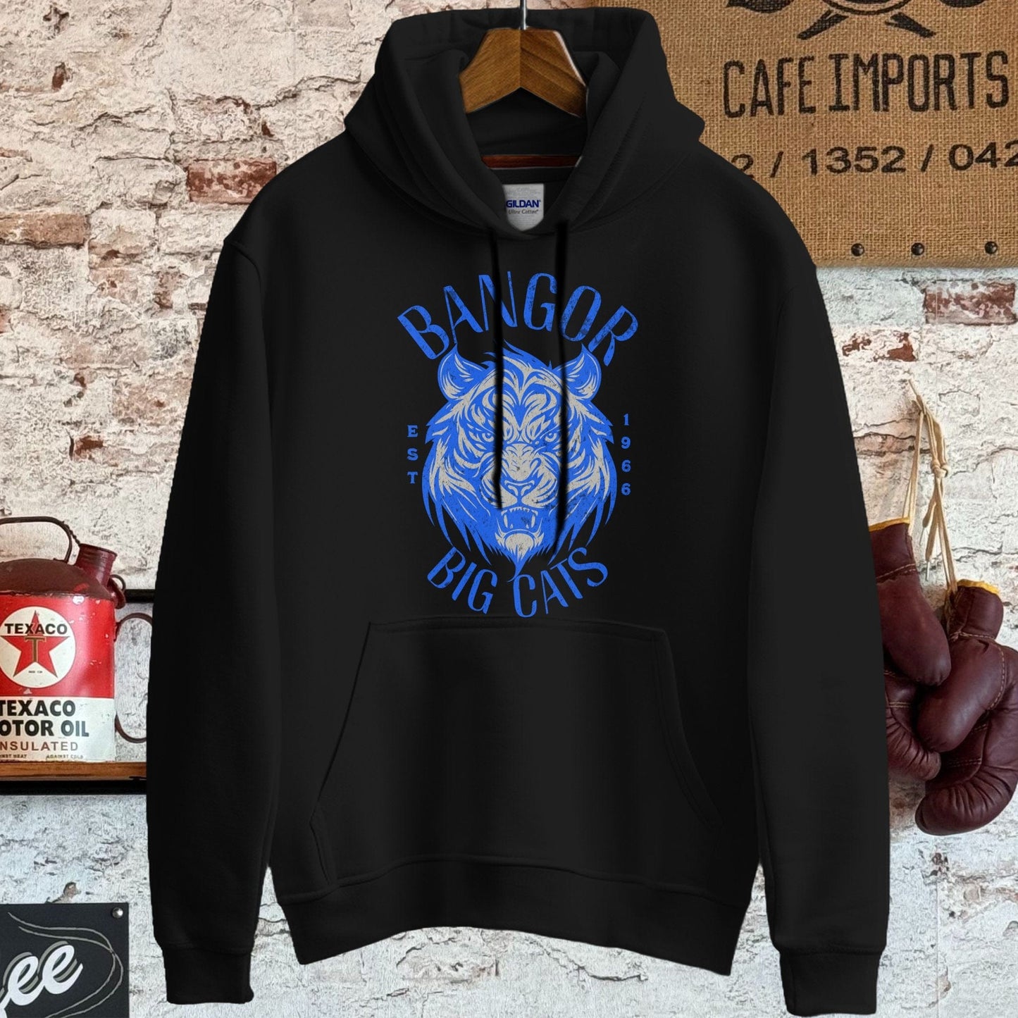 Hoodie / S / Black Bangor Big Cats Vintage Style Shirt