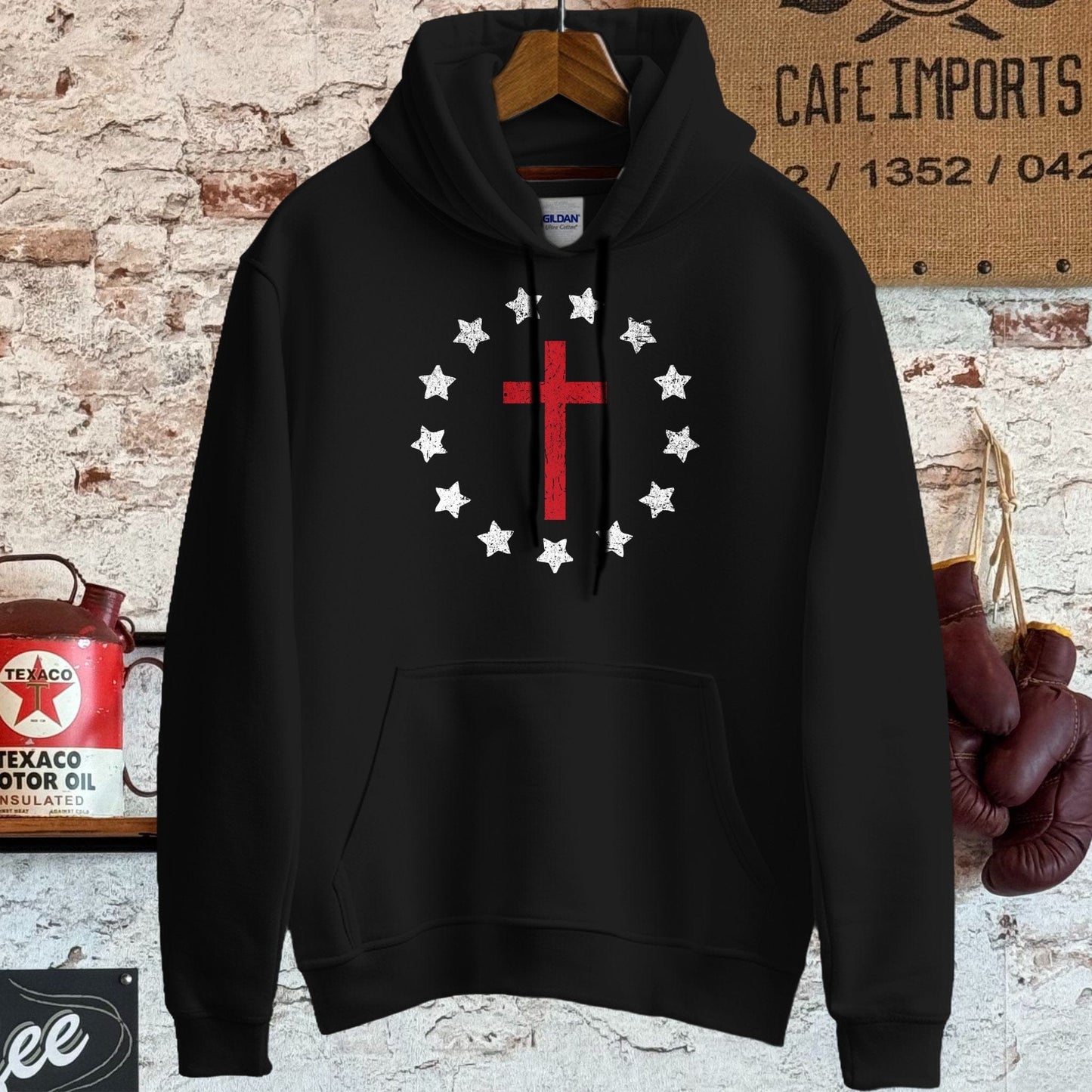 Hoodie / S / Black Cross Surrounded by Stars Shirt