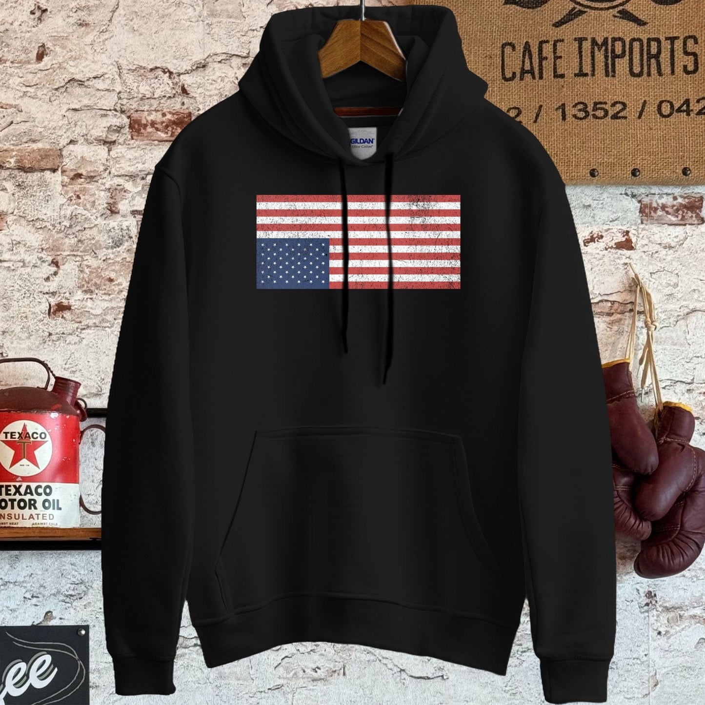 Hoodie / S / Black Distressed Upside Down USA Flag Shirt