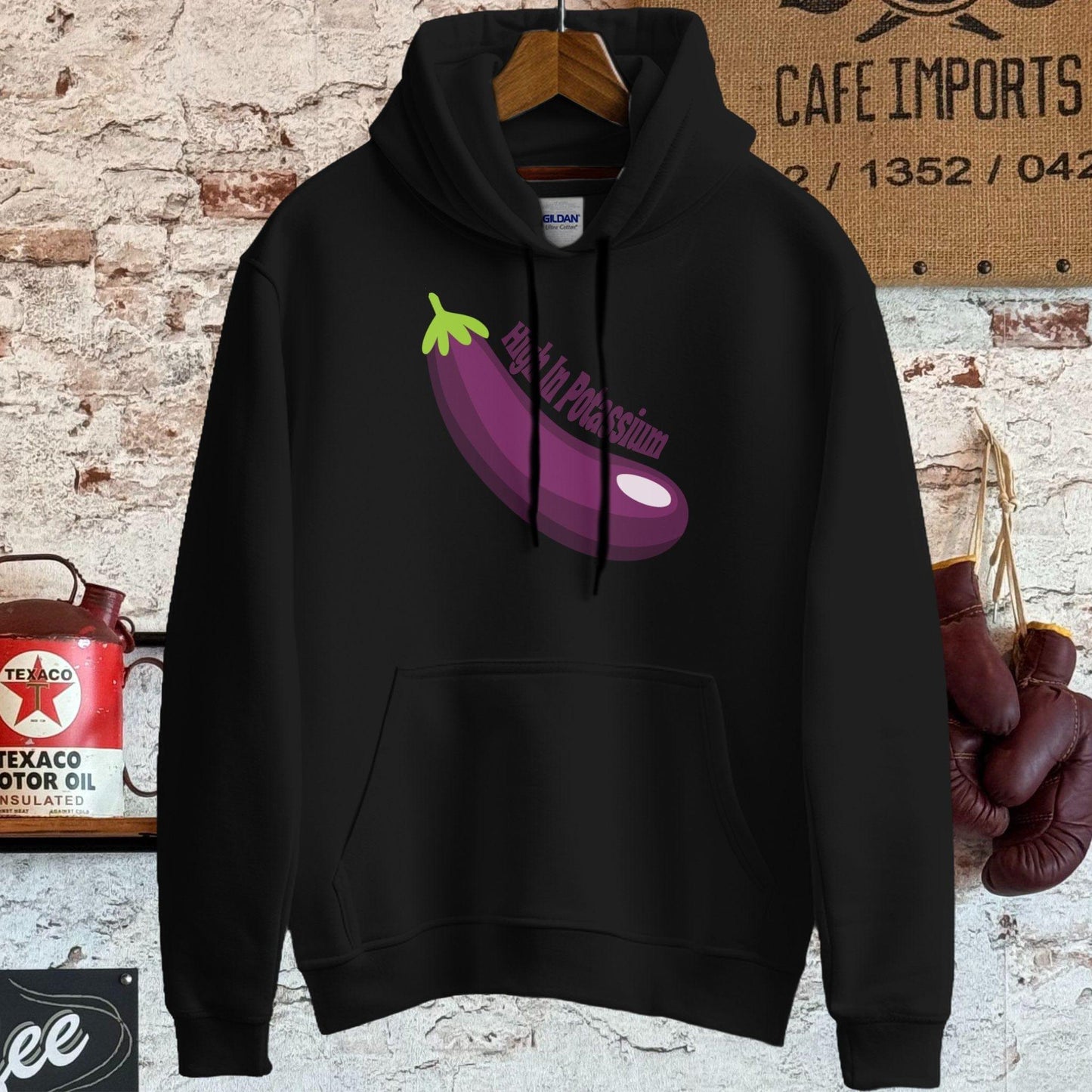 Hoodie / S / Black High In Potassium Eggplant T-Shirt