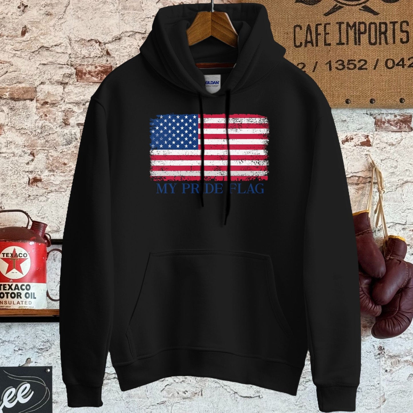 Hoodie / S / Black My Pride Flag American Flag Shirt