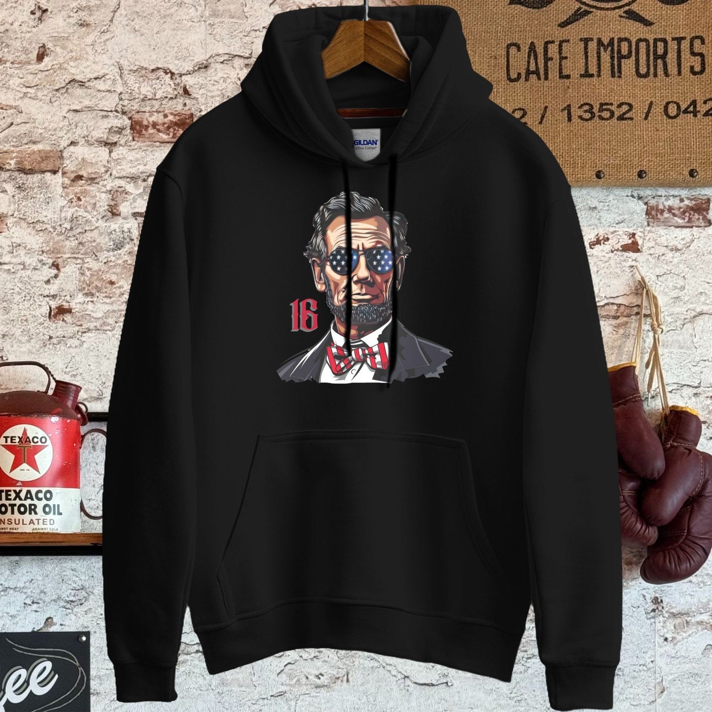 Hoodie / S / Black Patriotic Lincoln with Sunglasses Shirt