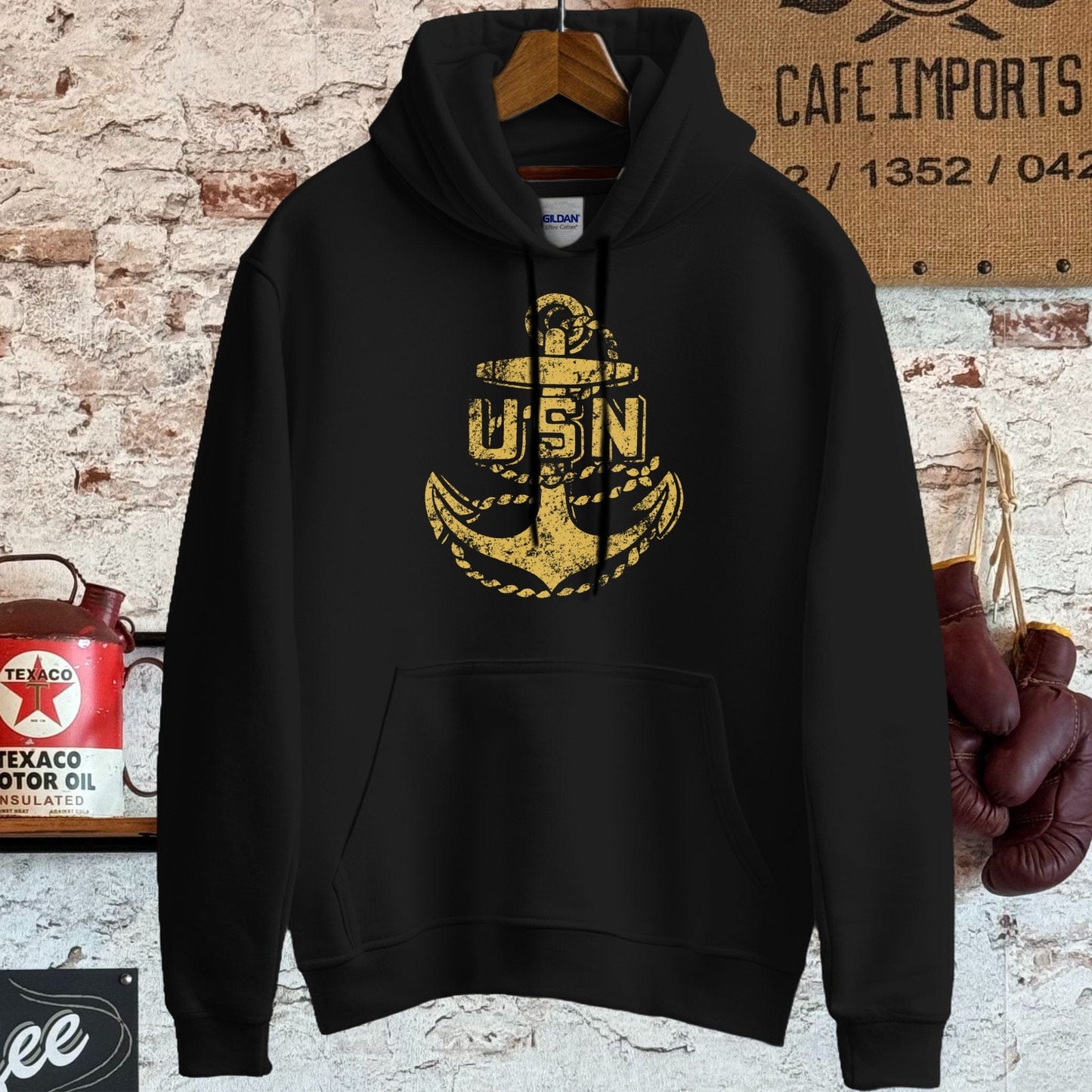 Hoodie / S / Black USN Anchor Shirt