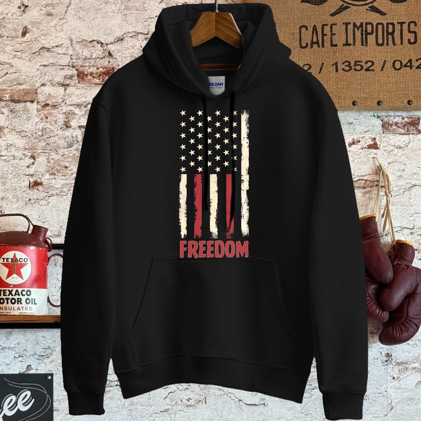 Hoodie / S / Black Vintage Distressed American Flag Freedom Shirt