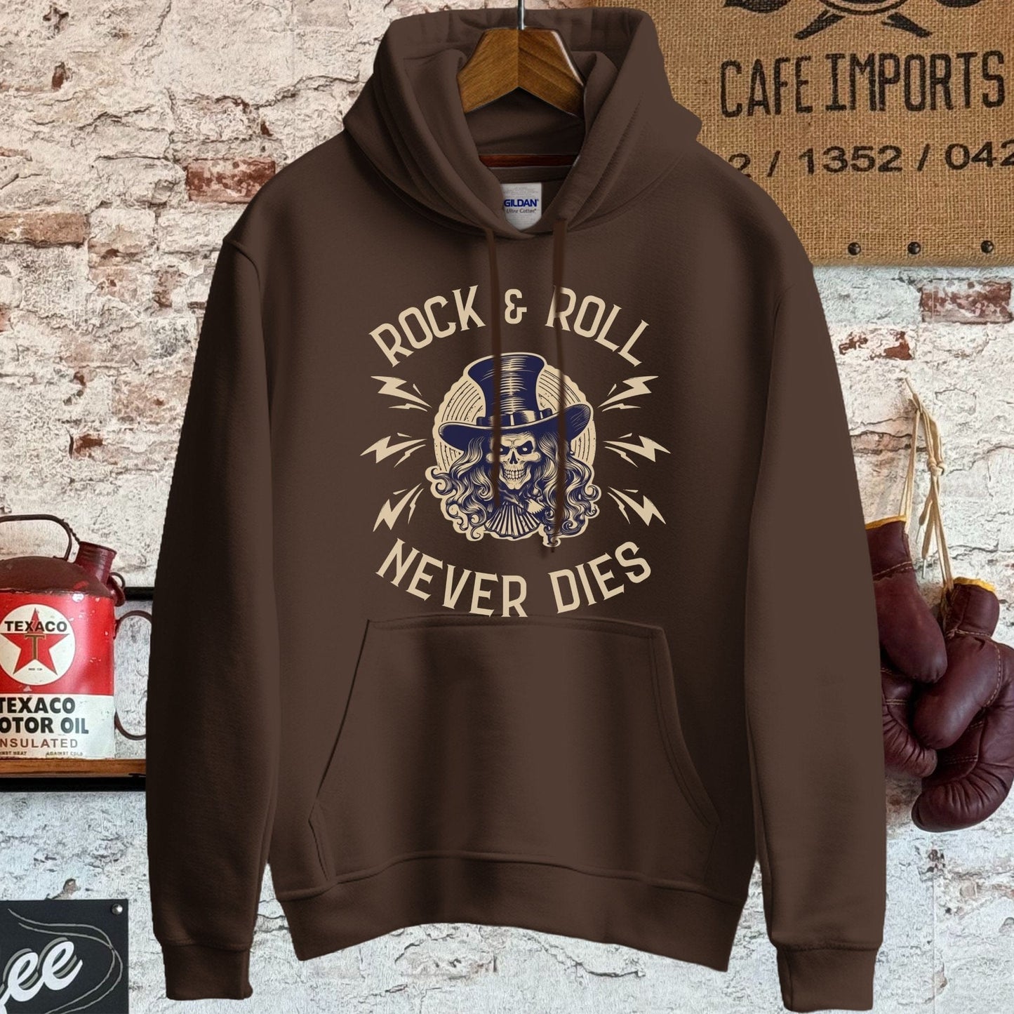 Hoodie / S / Dark Chocolate Rock And Roll Never Dies Shirt