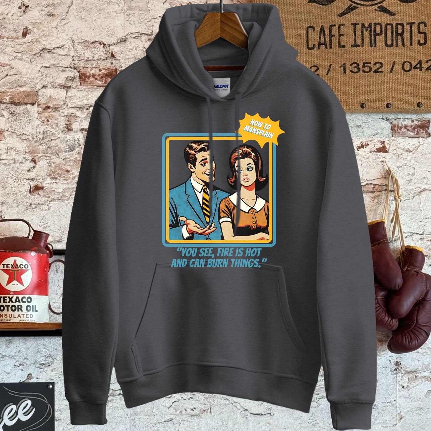 Hoodie / S / Dark Heather Fire is Hot - How To Mansplain Shirt