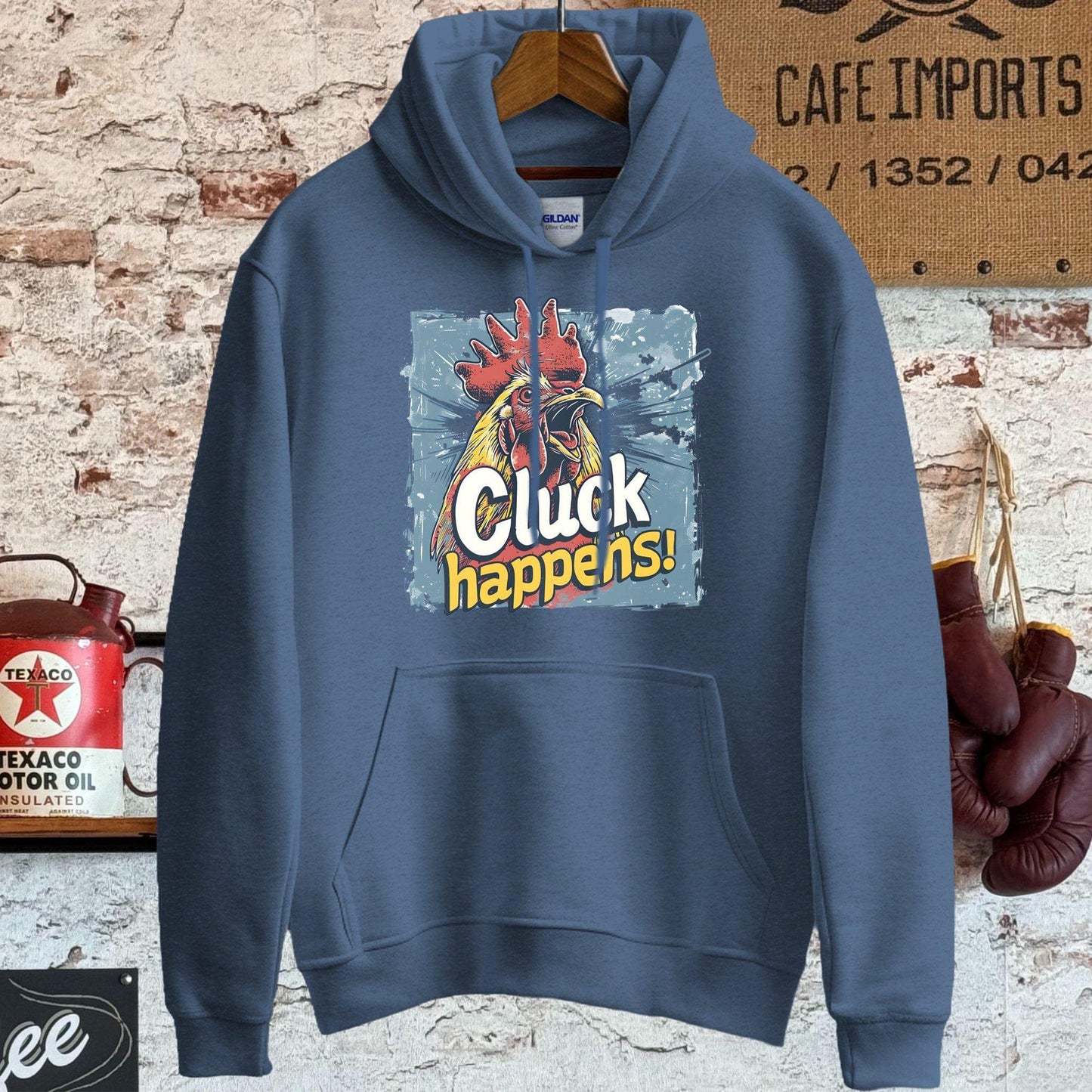 Hoodie / S / Heather Sport Dark Navy Cluck Happens T-Shirt