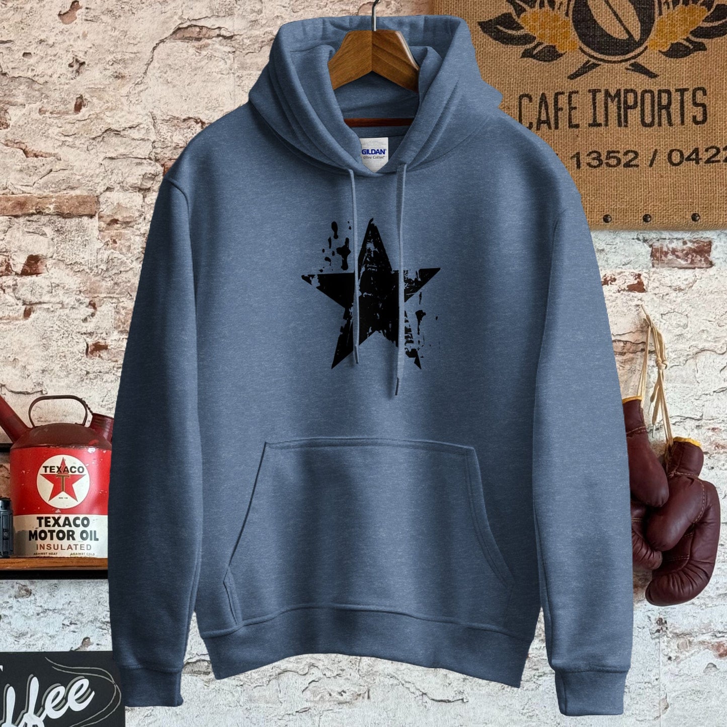 Hoodie / S / Heather Sport Dark Navy Distressed Black Star Shirt