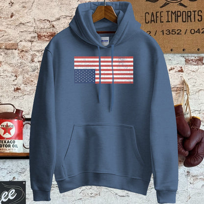 Hoodie / S / Heather Sport Dark Navy Distressed Upside Down USA Flag Shirt