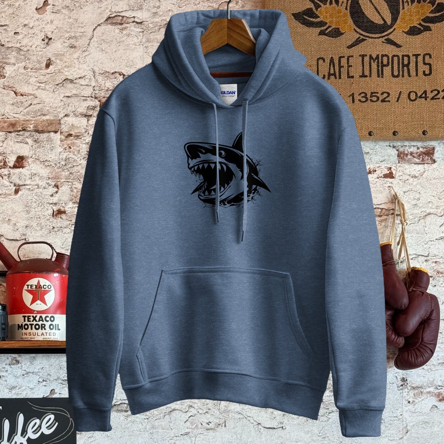 Hoodie / S / Heather Sport Dark Navy Ferocious Shark Shirt