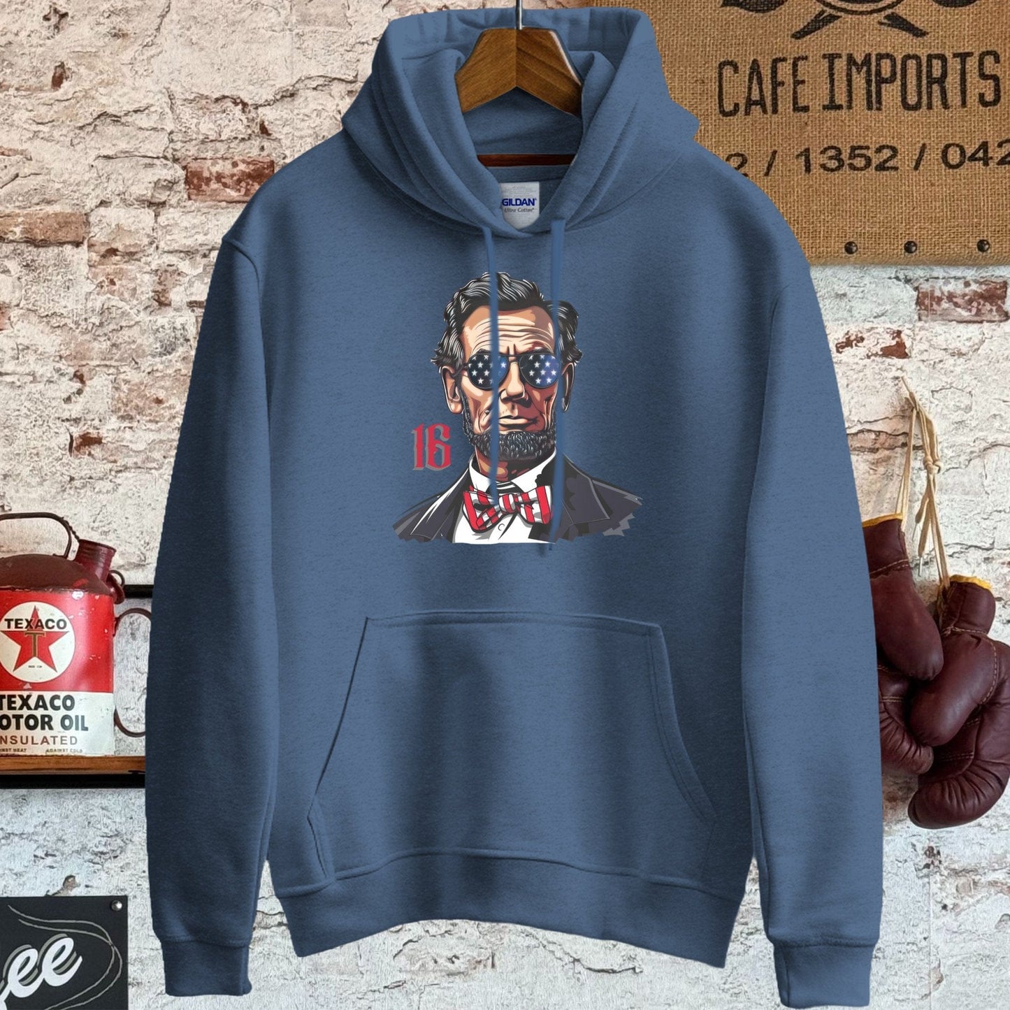 Hoodie / S / Heather Sport Dark Navy Patriotic Lincoln with Sunglasses Shirt