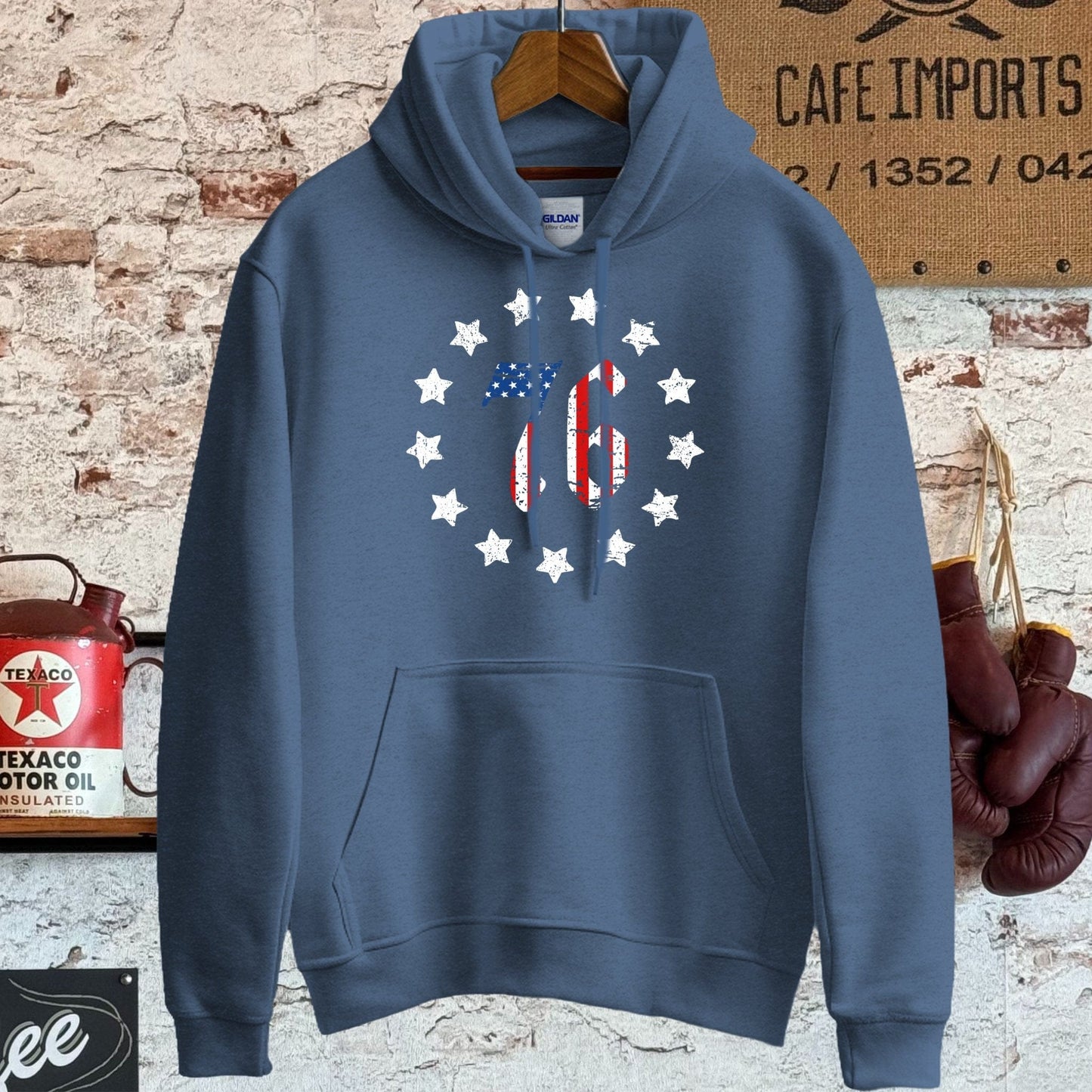 Hoodie / S / Heather Sport Dark Navy Retro American Stars and 76 Shirt