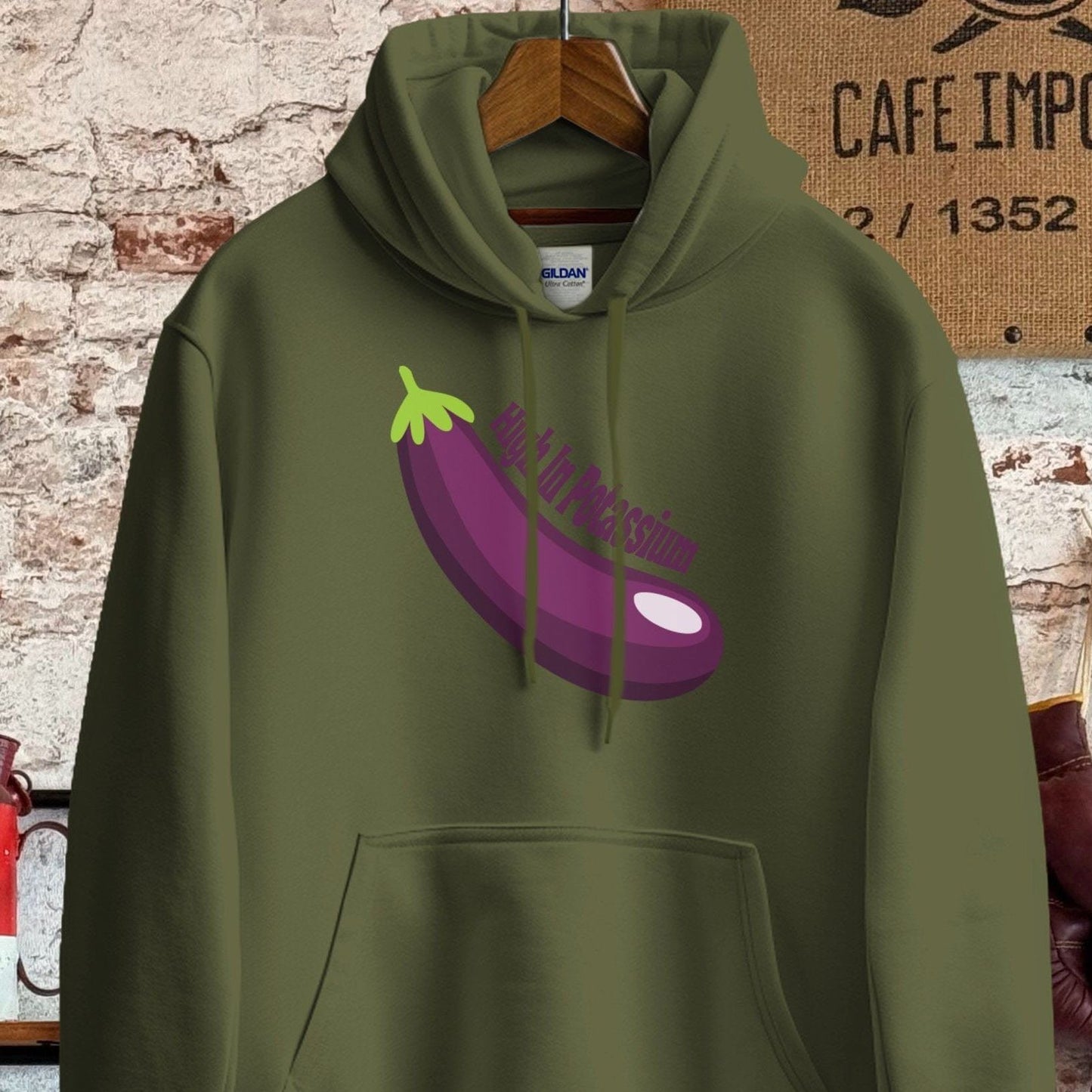 Hoodie / S / Military Green High In Potassium Eggplant T-Shirt