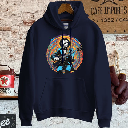 Hoodie / S / Navy Abraham Lincoln Playing Guitar Shirt