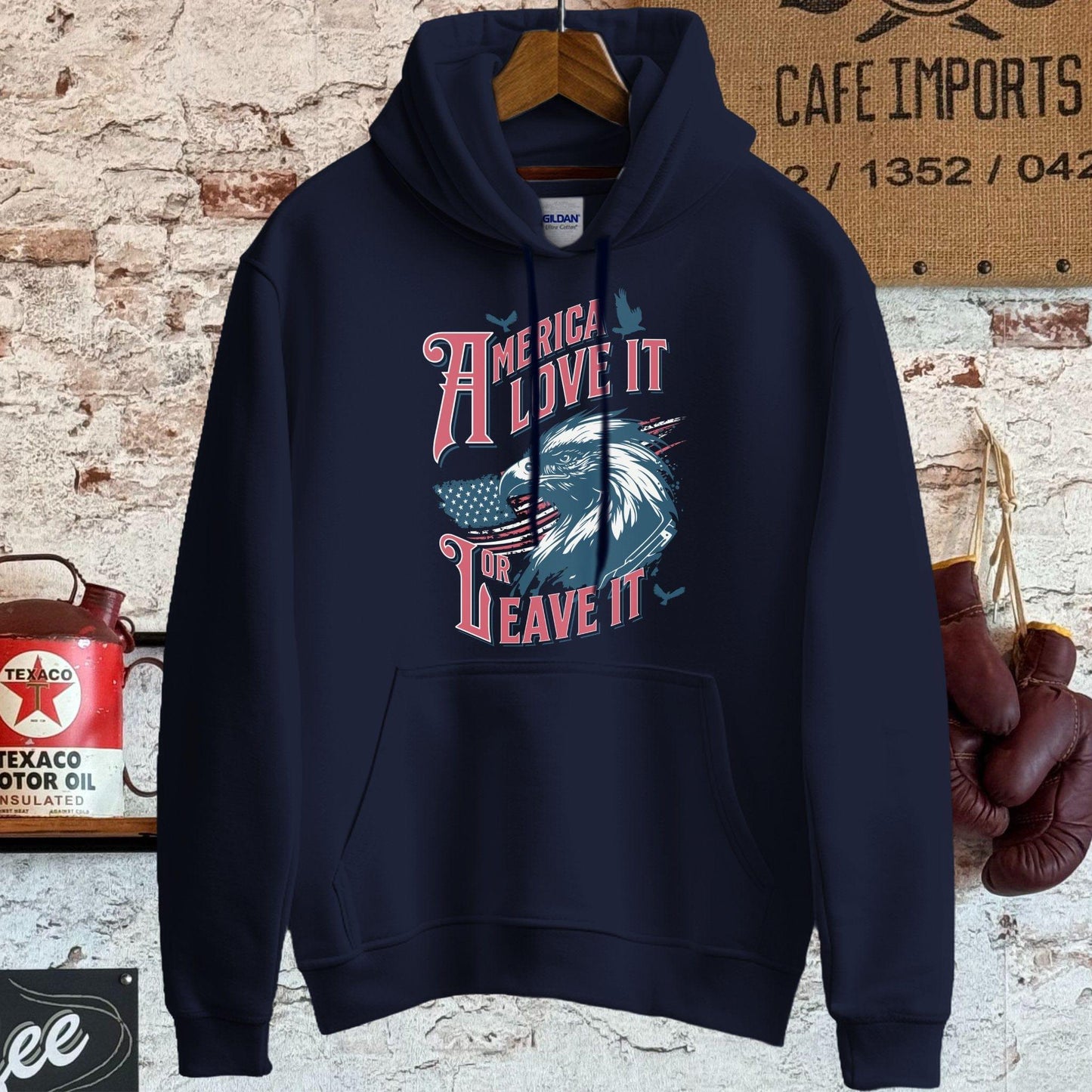 Hoodie / S / Navy America Love It Or Leave It Shirt