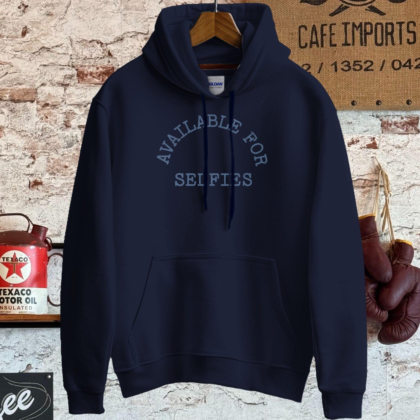 Hoodie / S / Navy Available for Selfies T-Shirt