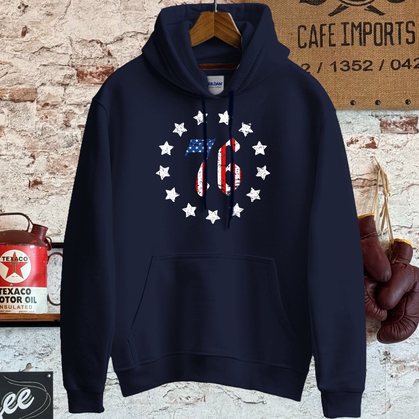 Hoodie / S / Navy Retro American Stars and 76 Shirt