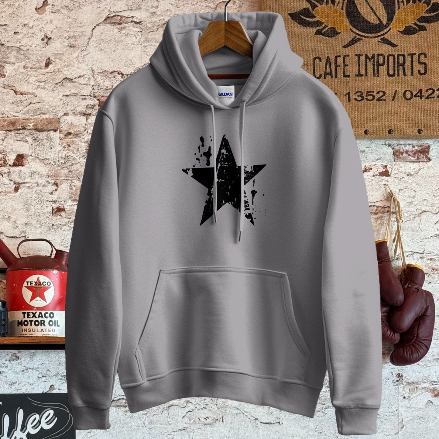 Hoodie / S / Sport Grey Distressed Black Star Shirt