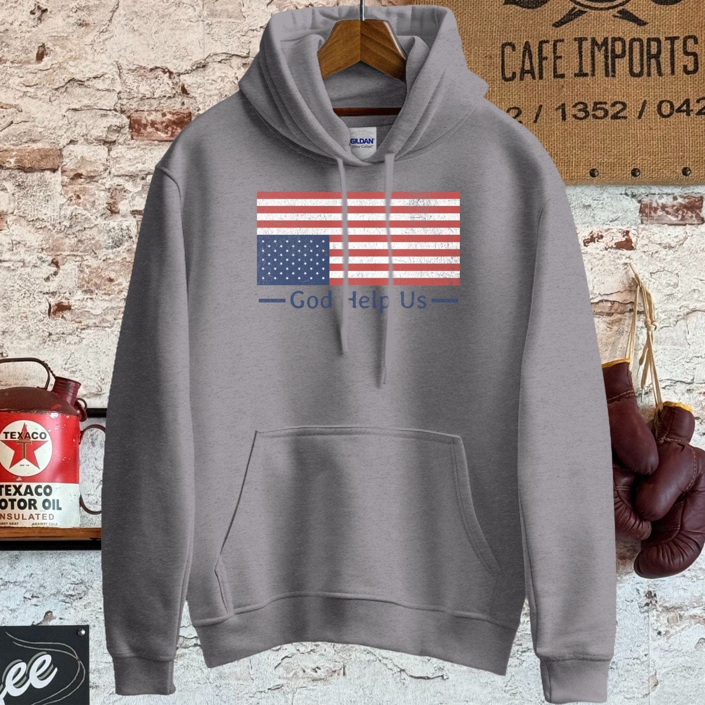 Hoodie / S / Sport Grey God Help Us Distressed American Flag Shirt