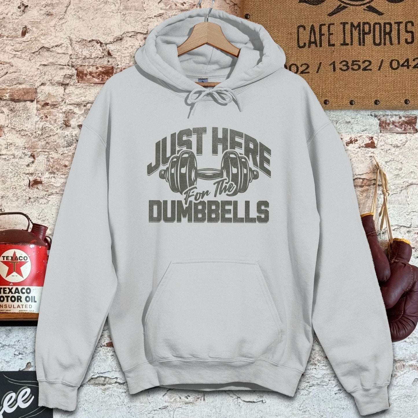 Hoodie / S / Sport Grey Just Here for the Dumbbells Shirts