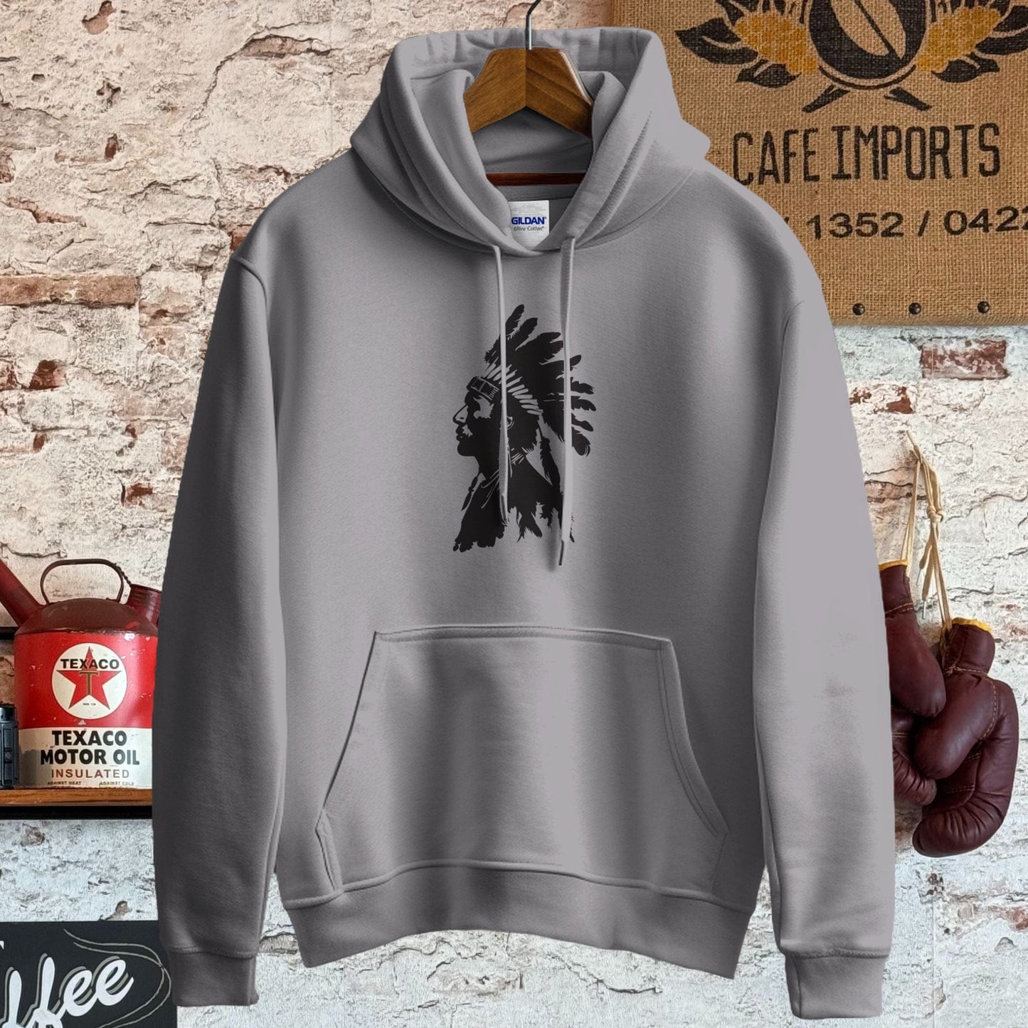 Hoodie / S / Sport Grey Native American Warrior Headdress Shirt