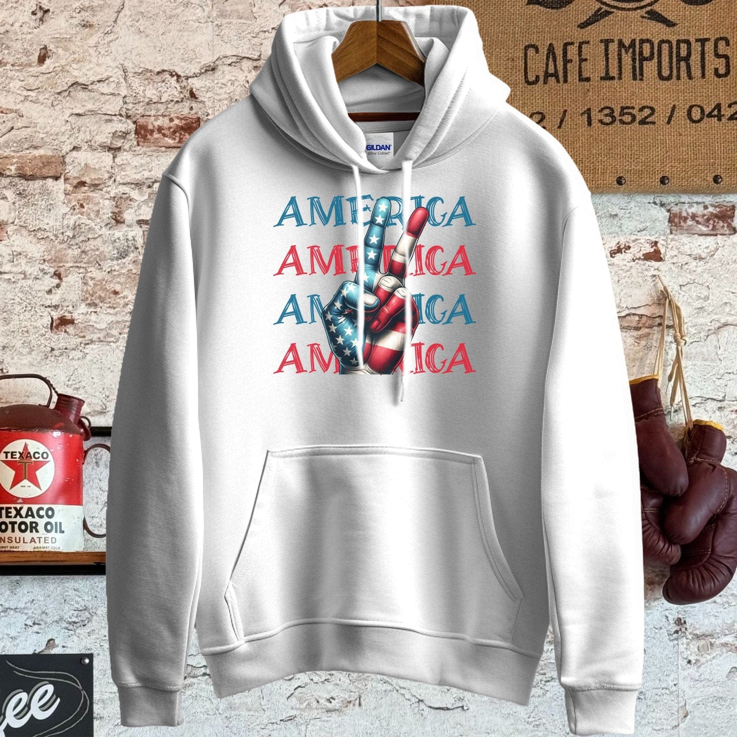 Hoodie / S / White America Peace Sign Cool Patriotic Shirt