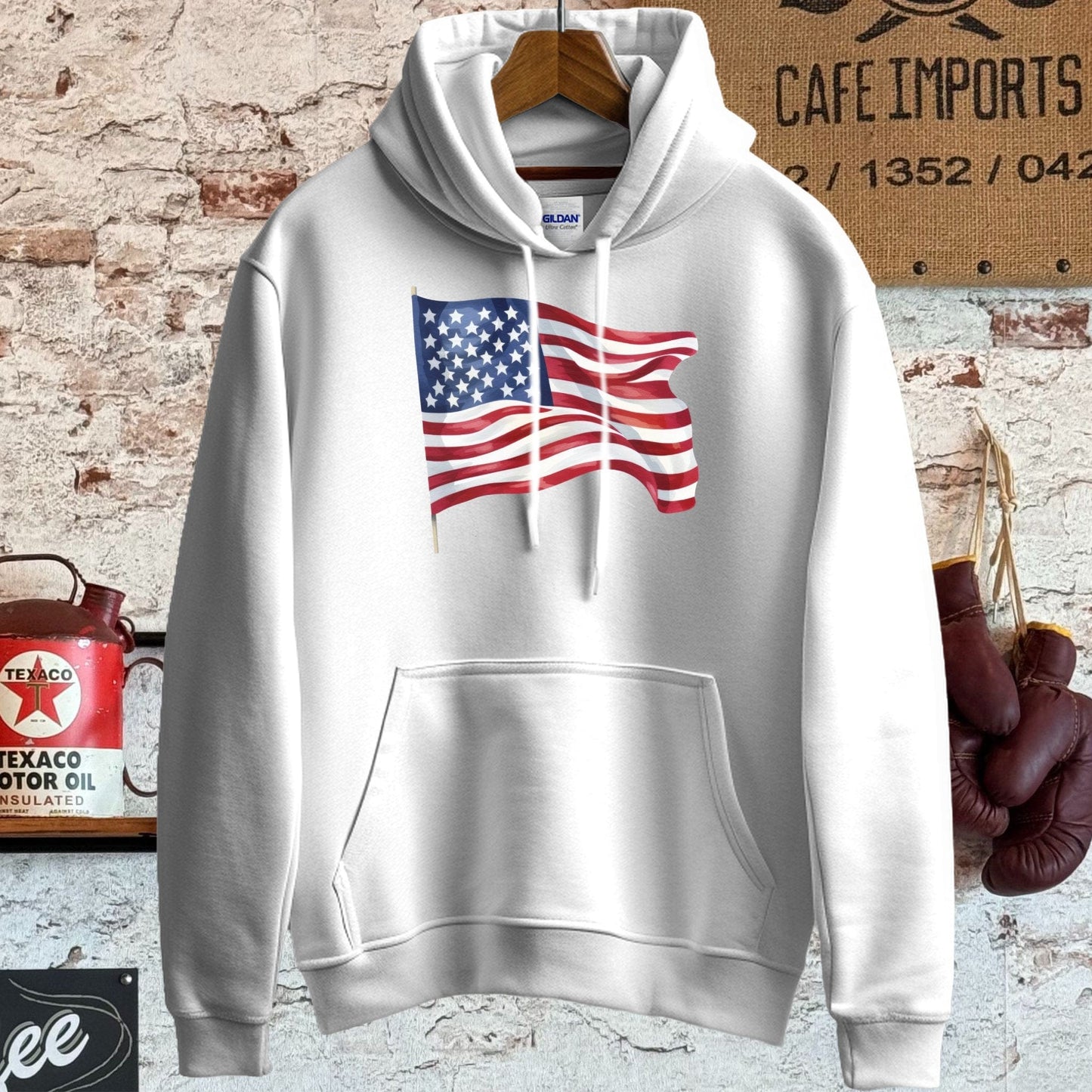 Hoodie / S / White American Flag Shirt