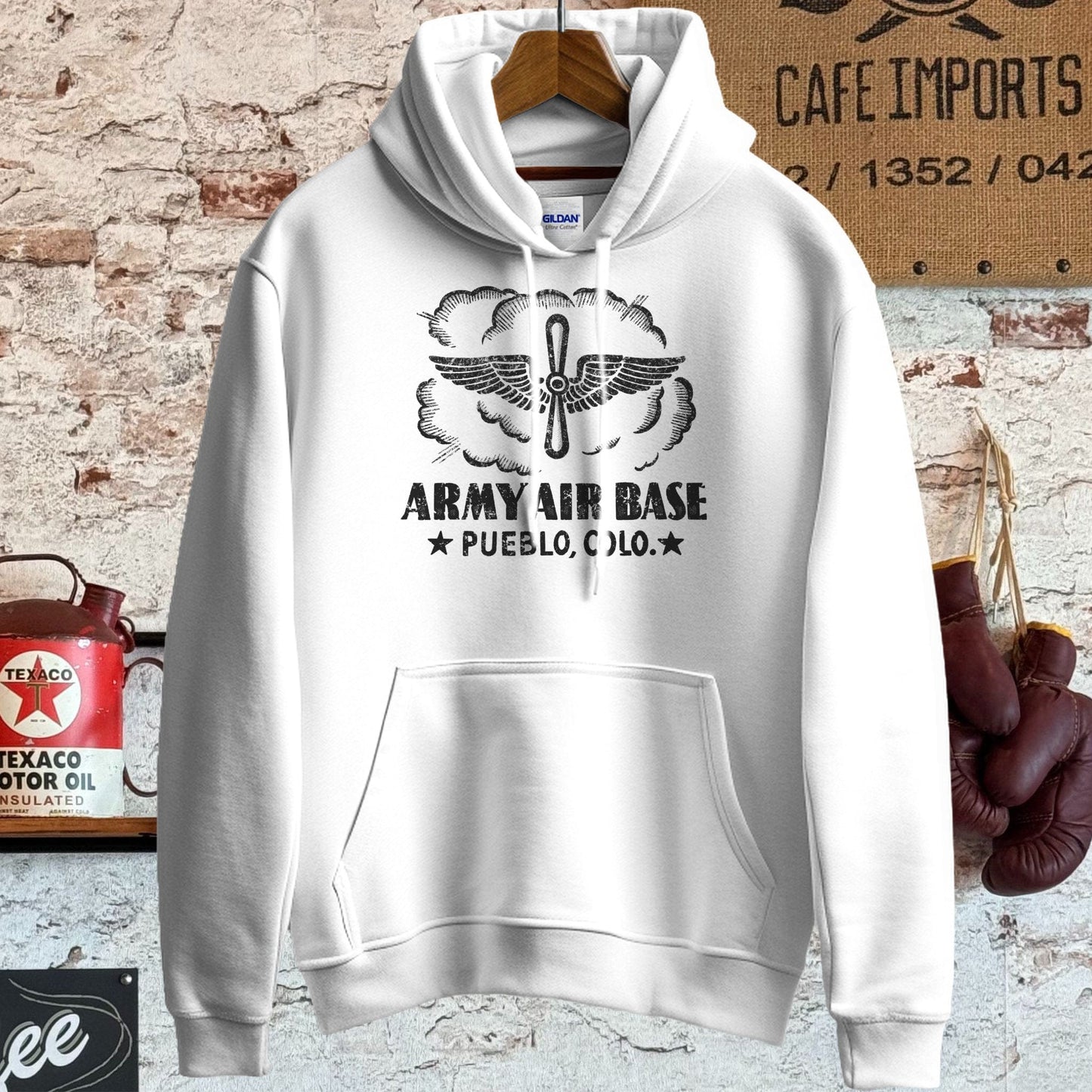 Hoodie / S / White Army Air Base Pueblo CO Shirt