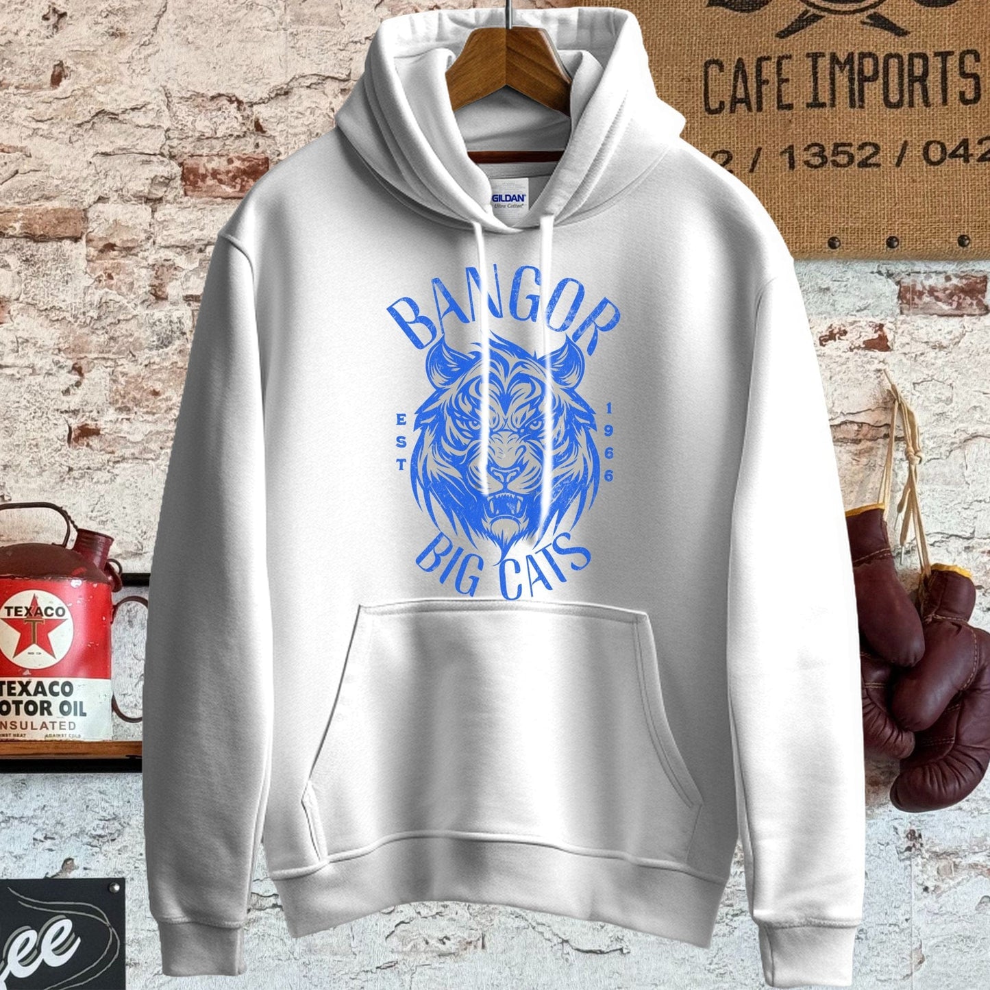 Hoodie / S / White Bangor Big Cats Vintage Style Shirt