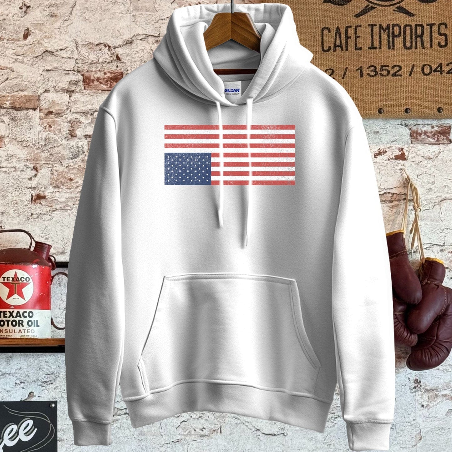 Hoodie / S / White Distressed Upside Down USA Flag Shirt