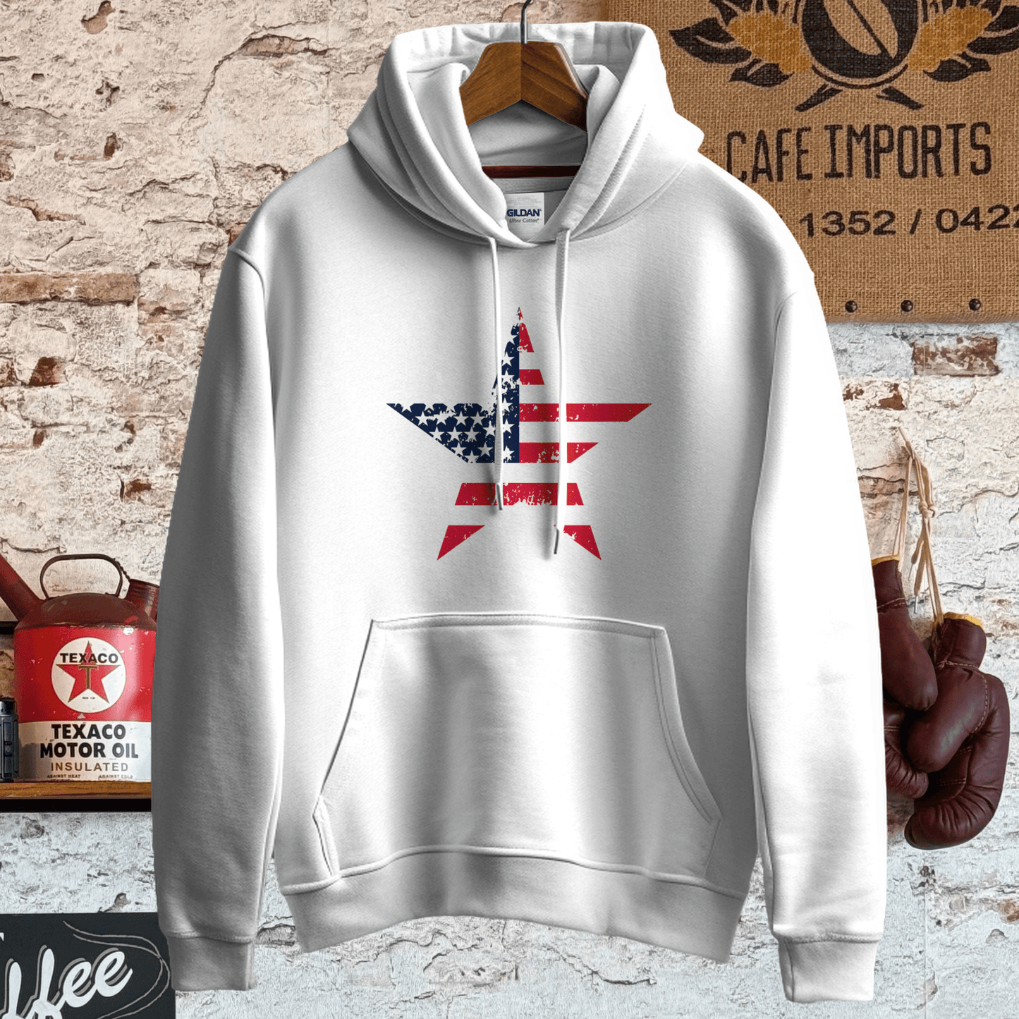 Hoodie / S / White Patriotic American Flag Star Shirt