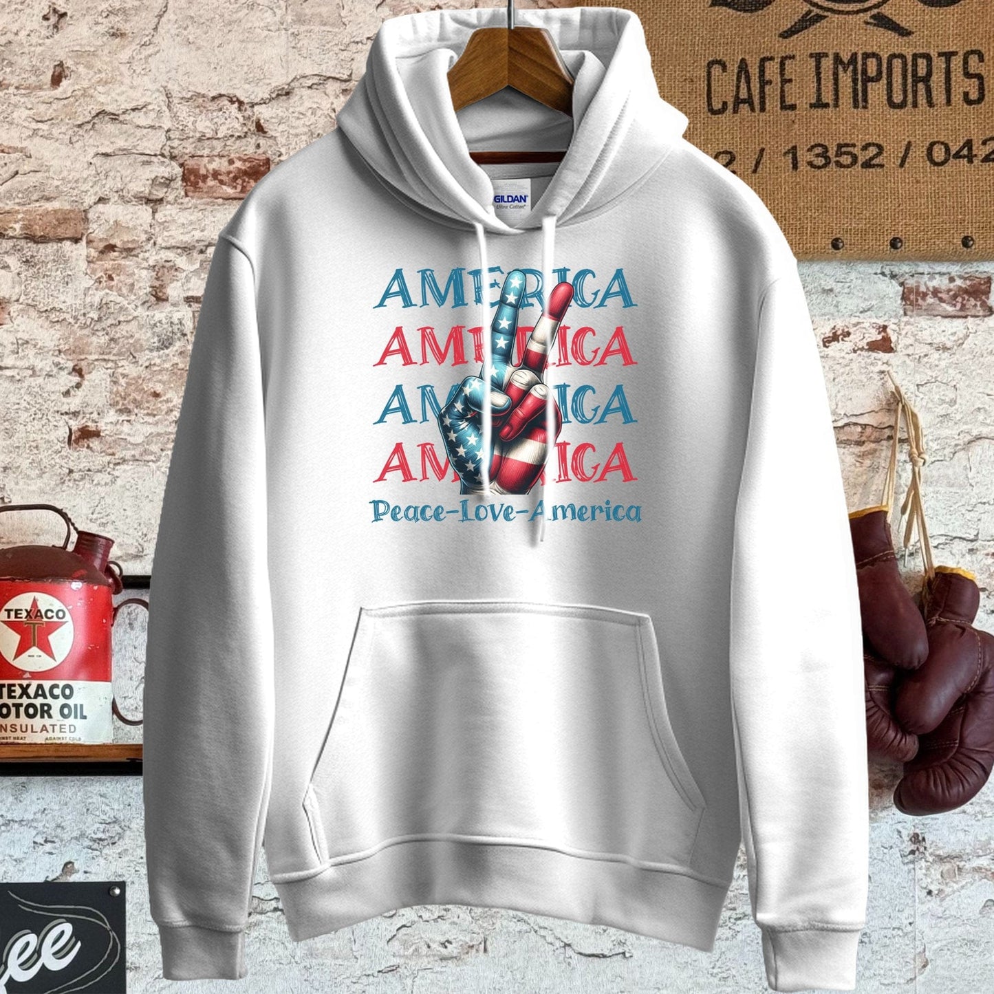 Hoodie / S / White Peace Love America Patriotic Shirt