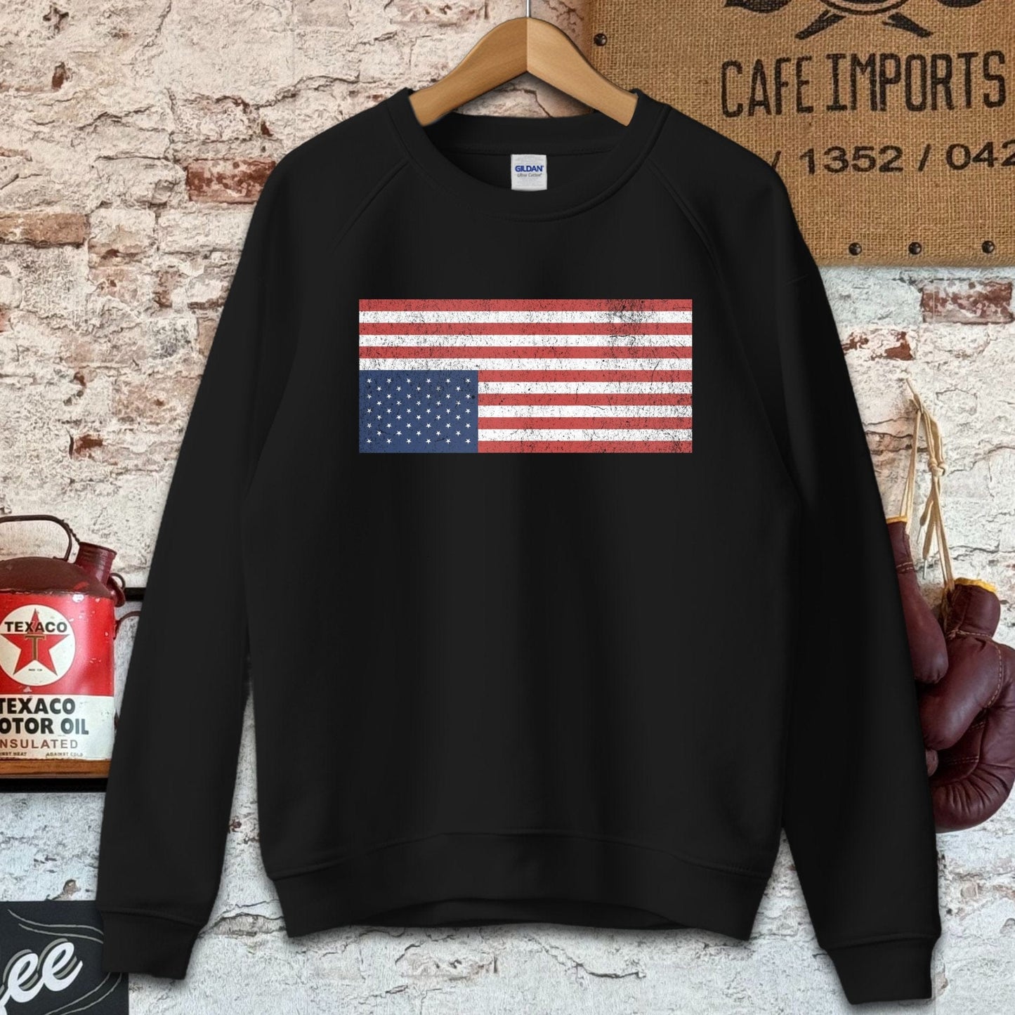 Sweatshirt / S / Black Distressed Upside Down USA Flag Shirt