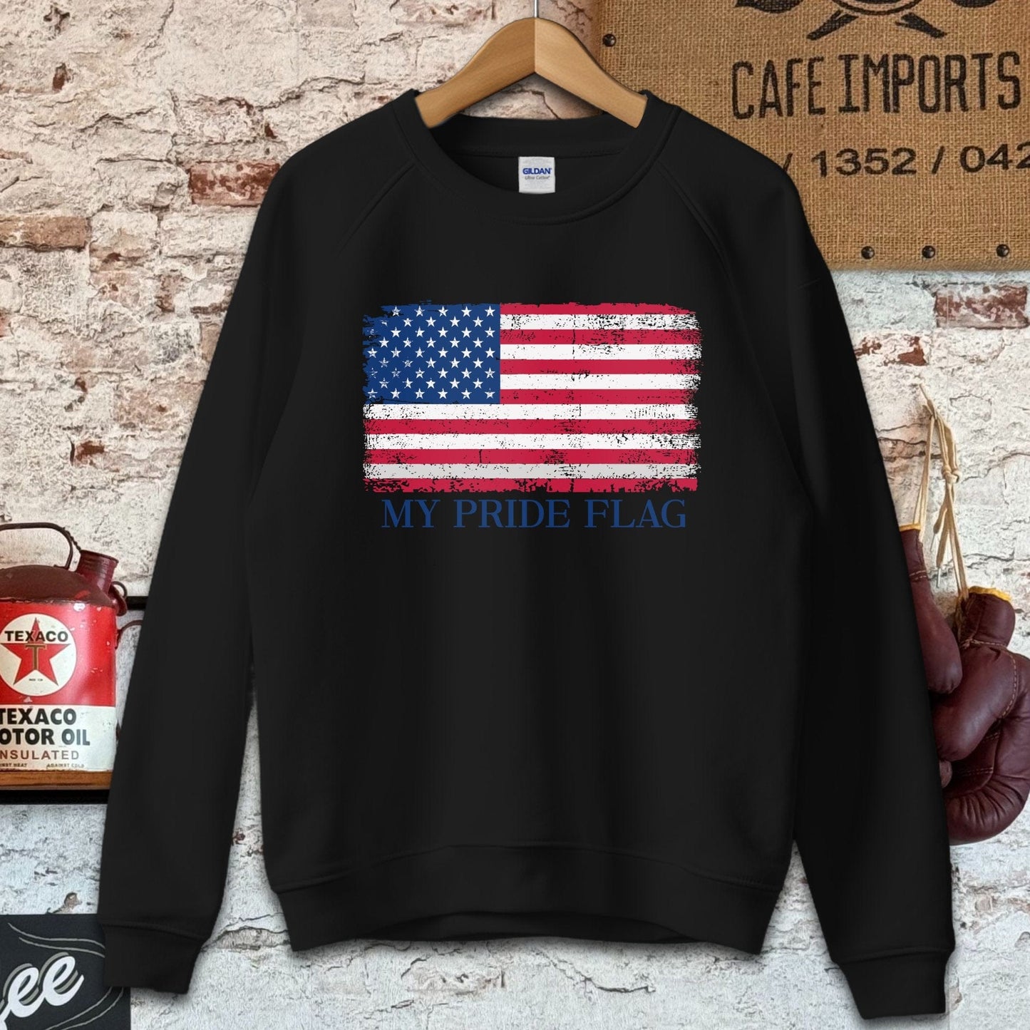 Sweatshirt / S / Black My Pride Flag American Flag Shirt