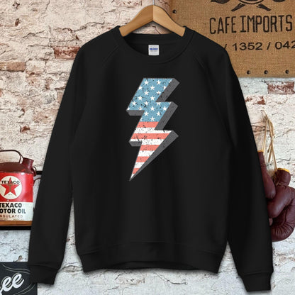 Sweatshirt / S / Black Vintage American Flag Lightning Bolt Shirt