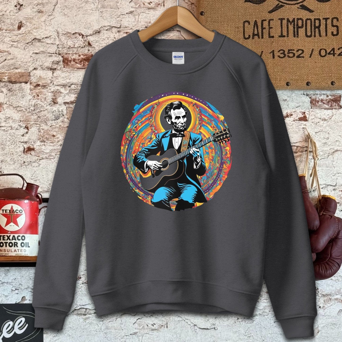 Sweatshirt / S / Dark Heather Abraham Lincoln Playing Guitar Shirt