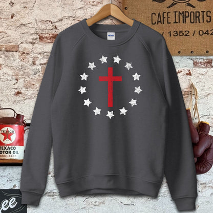 Sweatshirt / S / Dark Heather Cross Surrounded by Stars Shirt