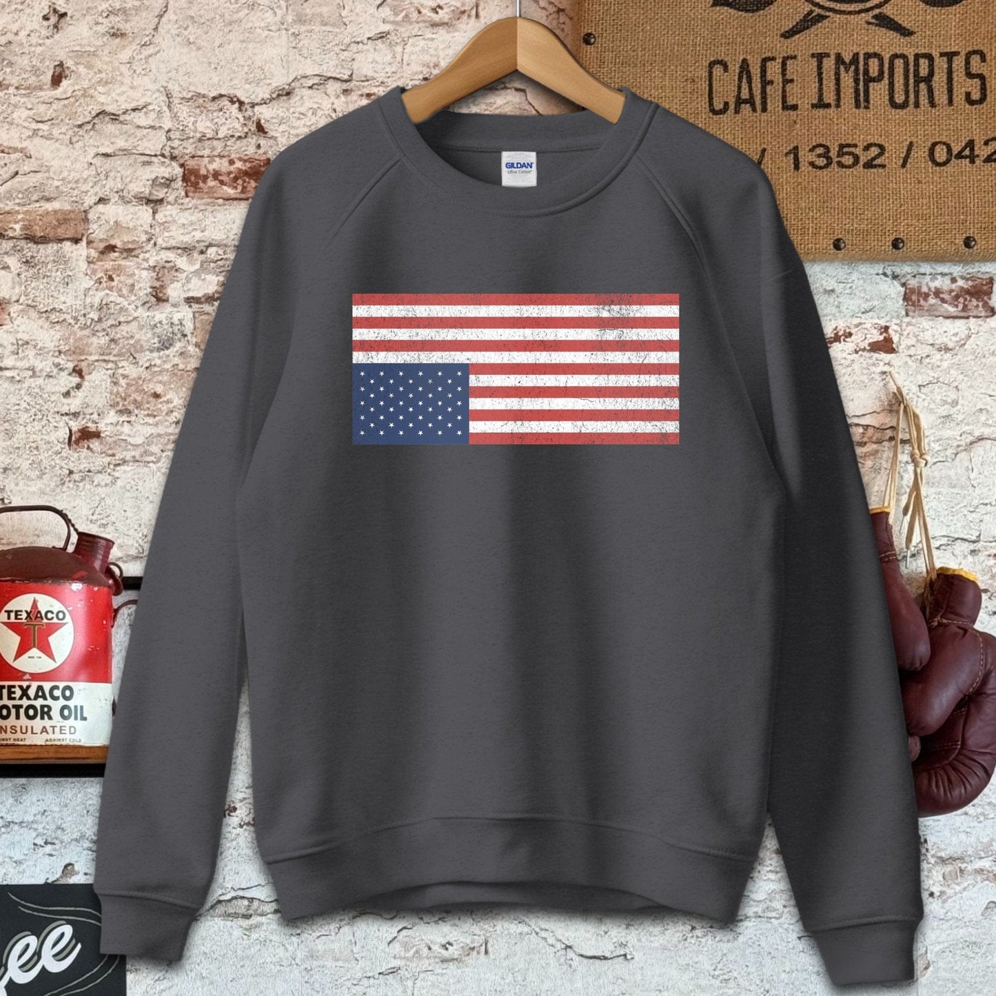 Sweatshirt / S / Dark Heather Distressed Upside Down USA Flag Shirt