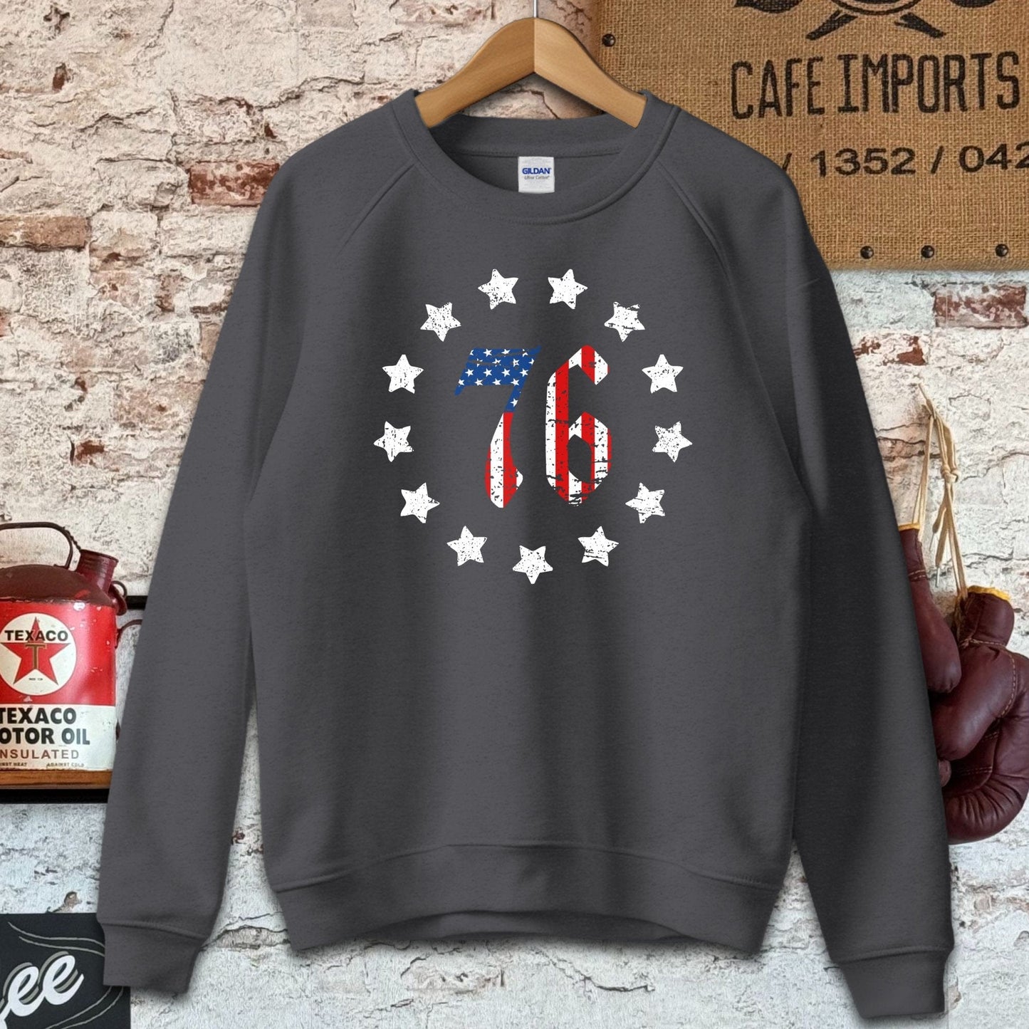 Sweatshirt / S / Dark Heather Retro American Stars and 76 Shirt