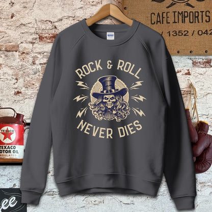 Sweatshirt / S / Dark Heather Rock And Roll Never Dies Shirt