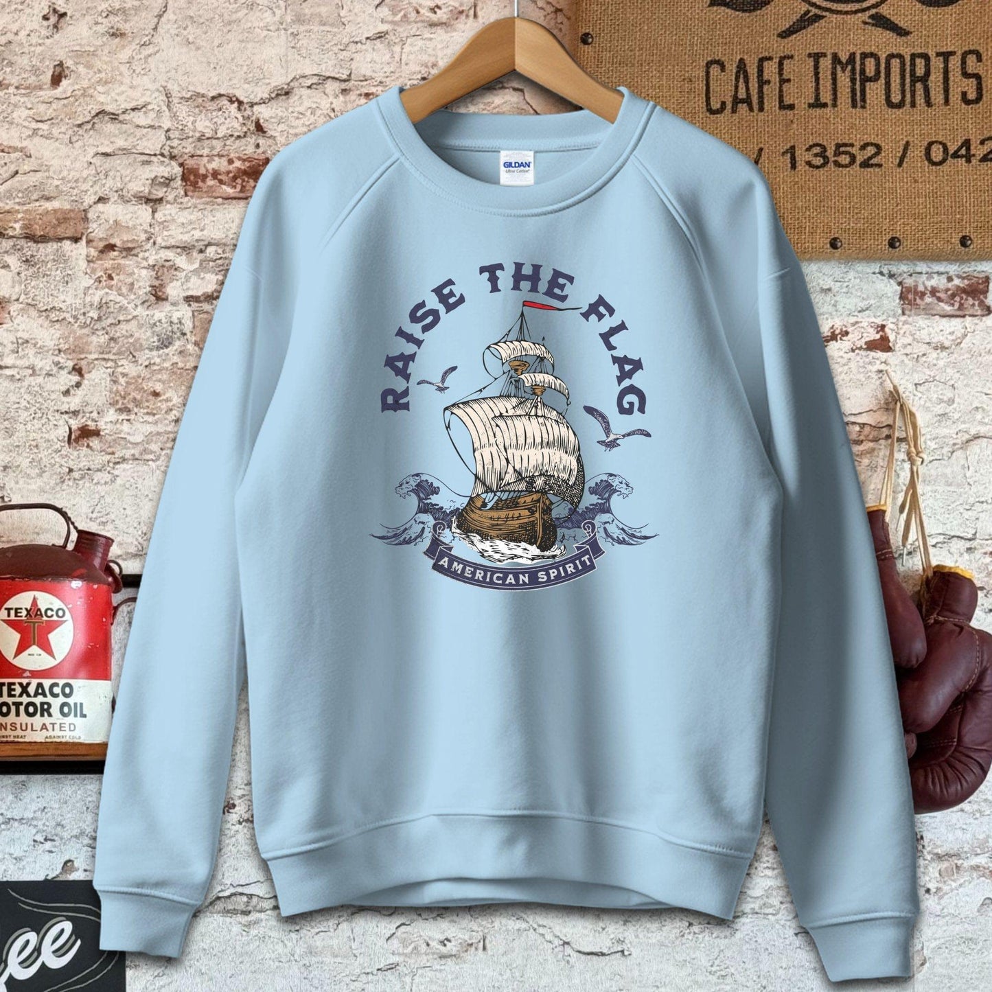 Sweatshirt / S / Light Blue Raise The Flag American Spirit Shirt