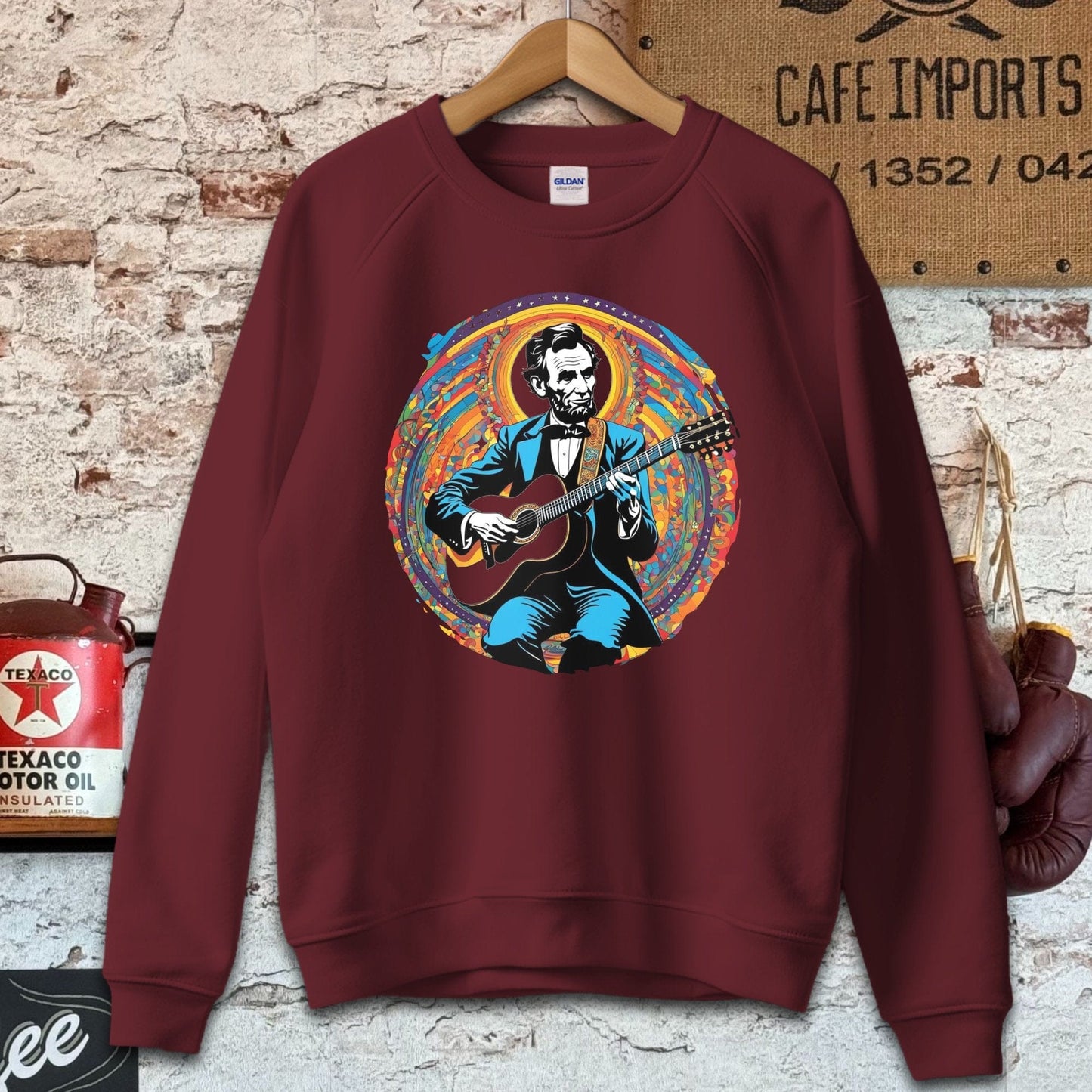 Sweatshirt / S / Maroon Abraham Lincoln Playing Guitar Shirt