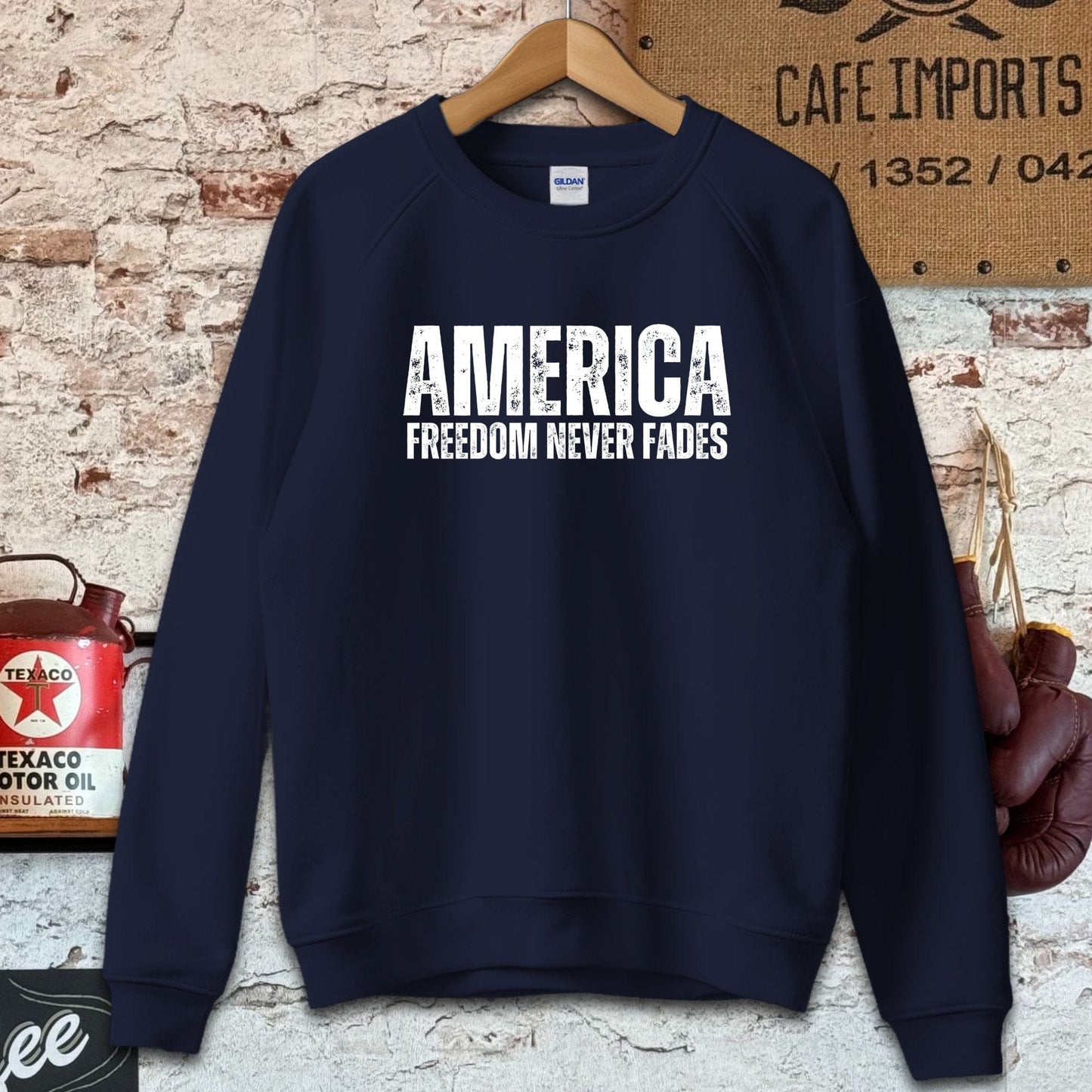 Sweatshirt / S / Navy America Freedom Never Fades Shirt